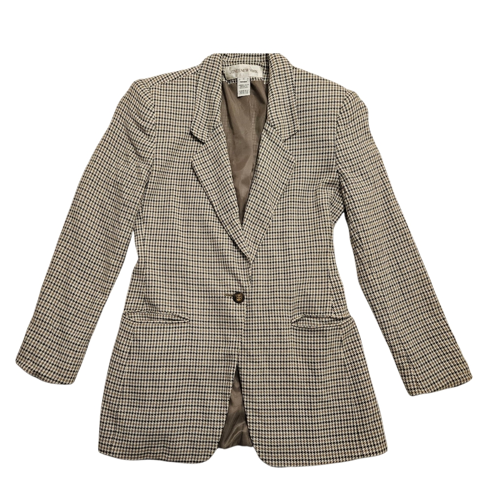 Jones New York Black and White Checkered Blazer